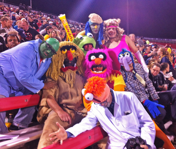‘Mike,’ the monster Sweetums Muppet in the middle, loves rugby with a passion.